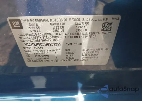 2017 Chevrolet Silverado 1500 2Lt z USA, uszkodzony, nr VIN 3GCUKREC6HG201251